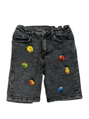 H&M Dark Grey Denim Kids 8Y Shorts with Colorful Character Sesame Street Patches
